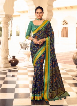 Blue Color Digital Print Patola Saree