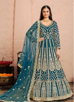 Blue Color Embroidered Long Dress