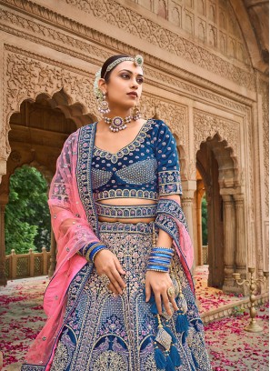 Blue Color Embroidered, Stone, Mirror work Lehenga