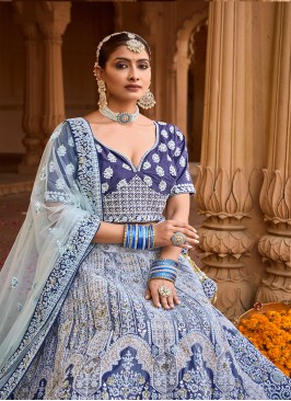 Blue Color Embroidered, Stone, Mirror Work Lehenga