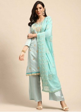 Blue Color Embroidered Suit