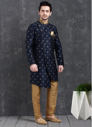 Blue Color Function Wear Indo Western Kurta Pajama