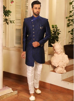 Blue Color Function Wear Indo Western Suit