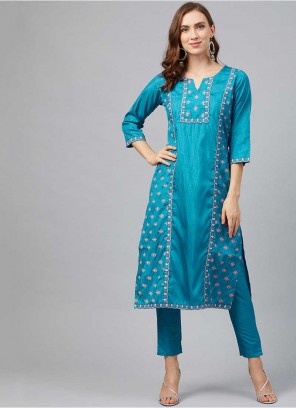 Blue Color Georgette And Crepe Kurti With Bottom