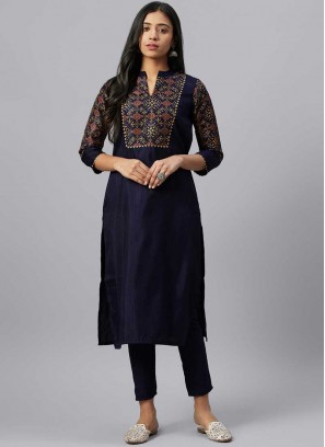 Blue Color Georgette And Crepe Kurti With Bottom