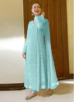 Blue Color Georgette Embroidered Anarkali Dress