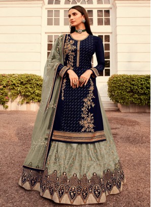 Blue Color Georgette Embroidered Gharara Suit