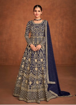 Blue Color Georgette Embroidered Long Dress