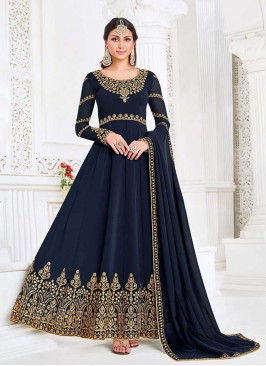 Blue Color Georgette Embroidered Long Suit