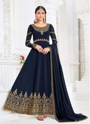 Blue Color Georgette Embroidered Long Suit