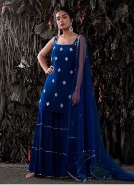 Blue Color Georgette Embroidered Plazzo Suit