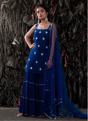 Blue Color Georgette Embroidered Plazzo Suit