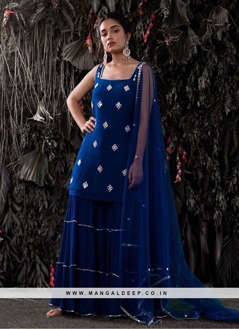Blue Color Georgette Embroidered Plazzo Suit