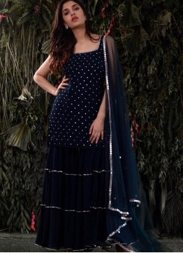 Blue Color Georgette Embroidered Plazzo Suit