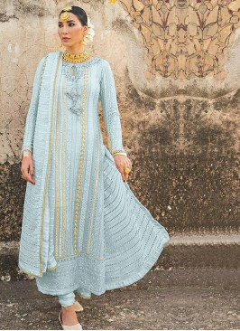 Blue Color Georgette Embroidered Salwar Suit