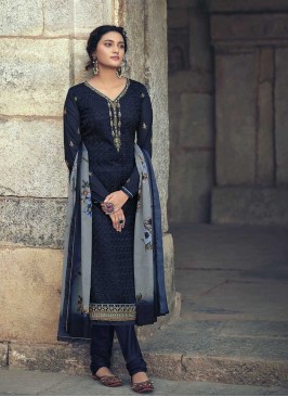 Blue Color Georgette Embroidered Suit
