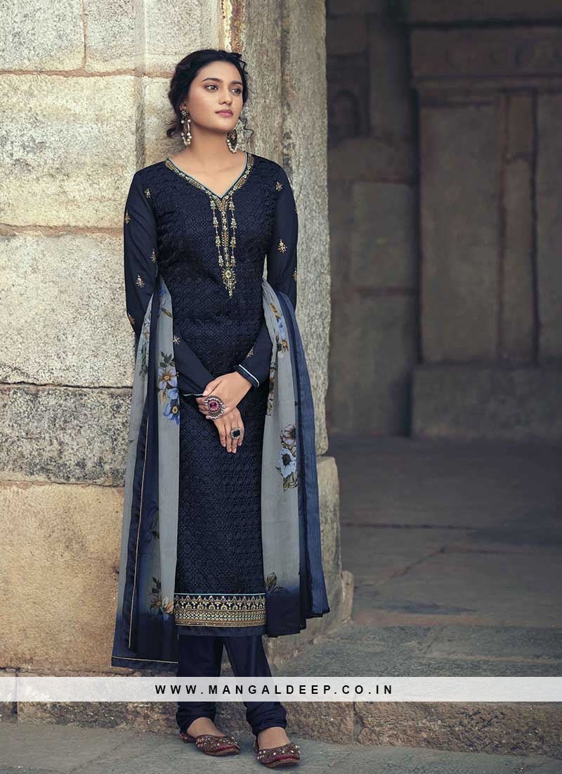 Blue Color Georgette Embroidered Suit