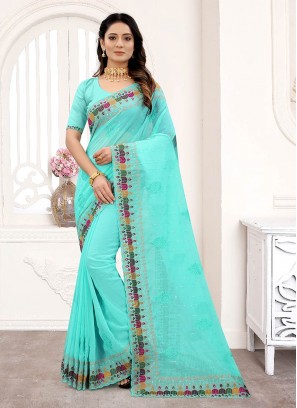 Blue Color Georgette Embroidered Work Saree