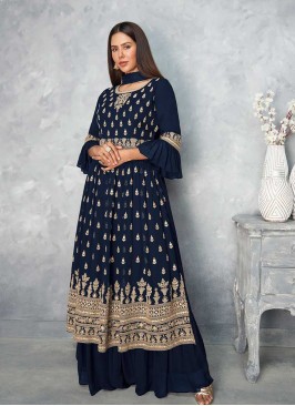 Blue Color Georgette Palazzo Suit