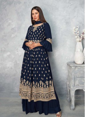 Blue Color Georgette Palazzo Suit