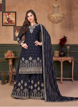 Blue Color Georgette Palazzo Suit