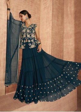 Blue Color Georgette Palazzo Suit