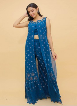 Blue Color Georgette Readymade Plazzo Dress