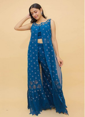 Blue Color Georgette Readymade Plazzo Dress