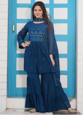 Blue Color Georgette Readymade Sharara Suit