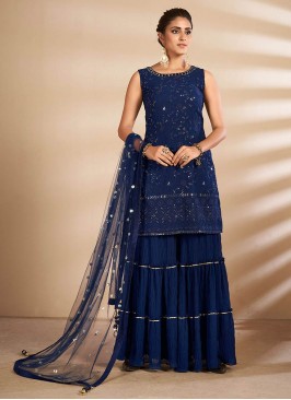 Blue Color Georgette Readymade Sharara Suit