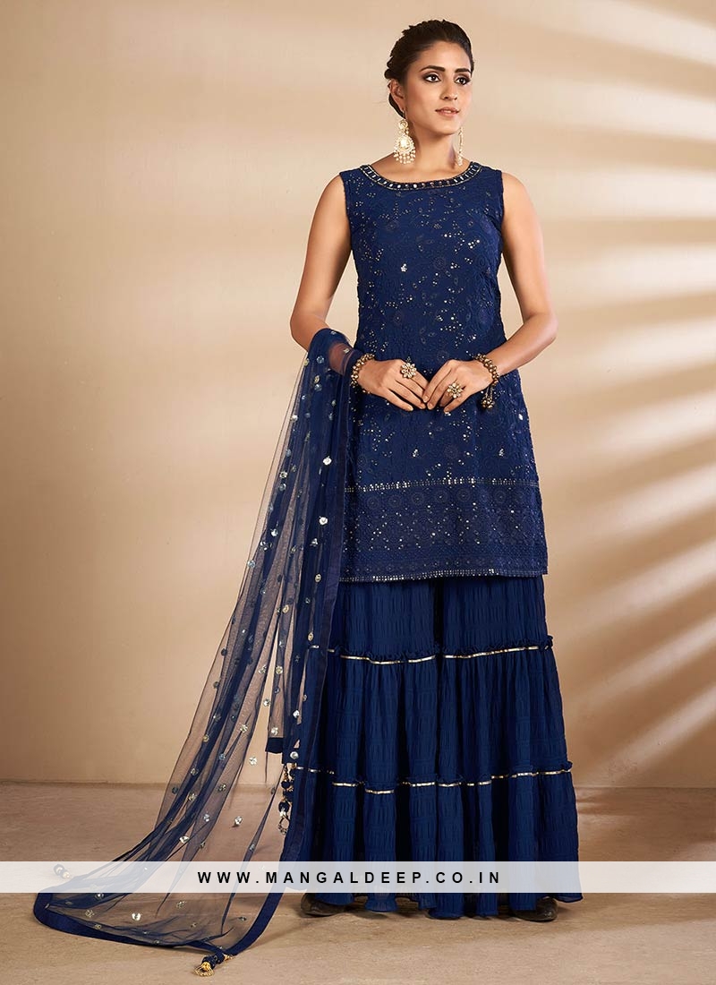 Blue Color Georgette Readymade Sharara Suit