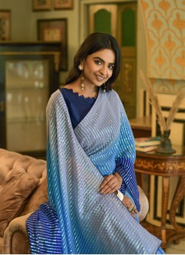 Blue Color Georgette Sequance Work Saree