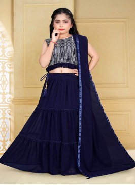 Blue Color Georgette Sequins Work Kids Lehenga