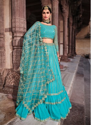 Blue Color Georgette Sequins Work Lehenga