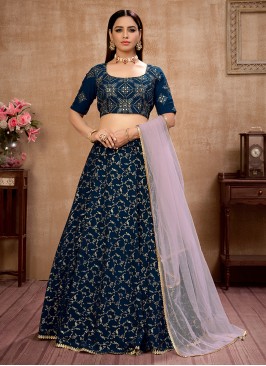 Blue Color Georgette Sequins Work Lehenga