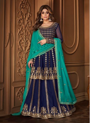 Blue Color Georgette Sequins Work Pakistani Suit