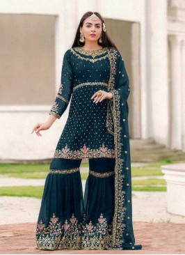 Blue Color Georgette Sharara Suit