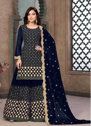 Blue Color Georgette Sharara Suit