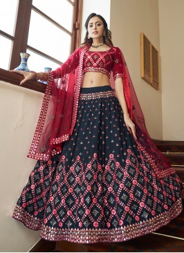 Blue Color Georgette Thread Work Lehenga