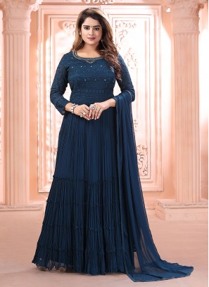 Blue Color Georgette Thread Work Suit