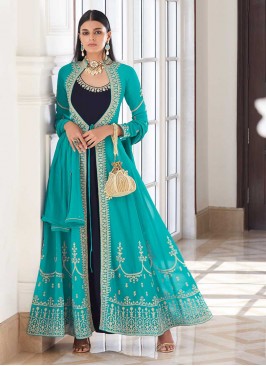 Blue Color Georgette Top With Long Slug