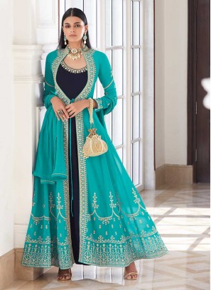 Blue Color Georgette Top With Long Slug