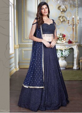 Blue Color Imported Fabric Sequins Work Lehenga