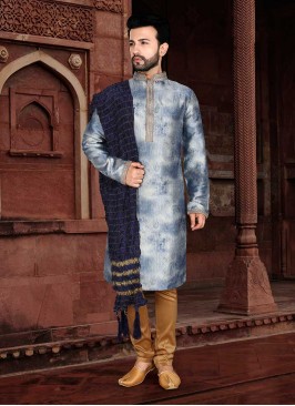 Blue Color Jacquard Mens Kurta Payjama