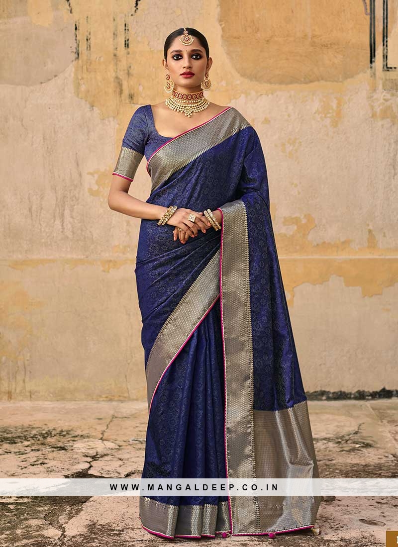 Blue Color Jacquard Silk Gorgeous Saree