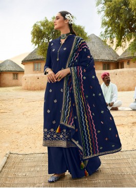 Blue Color Jacquard Suit With Heavy Work Dupatta
