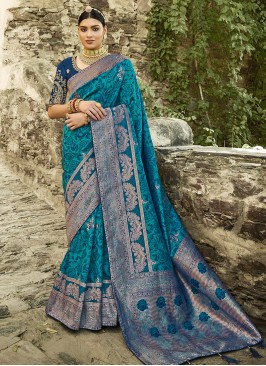 Blue Color Jacquard Woven Wedding Saree