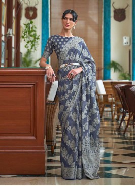 Blue Color Lucknowi Work Saree