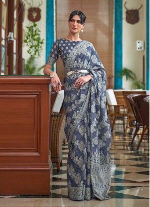 Blue Color Lucknowi Work Saree