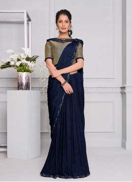 Blue Color Lyrca Designer Saree